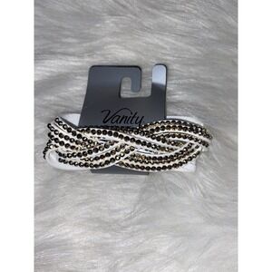White Leather Bracelet With Gold Jewels. By Vanity